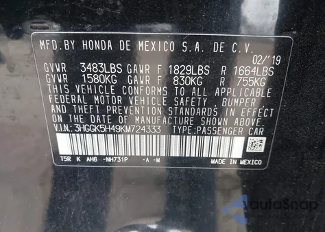 2019 Honda Fit Lx из США, поврежденный, VIN 3HGGK5H49KM724333